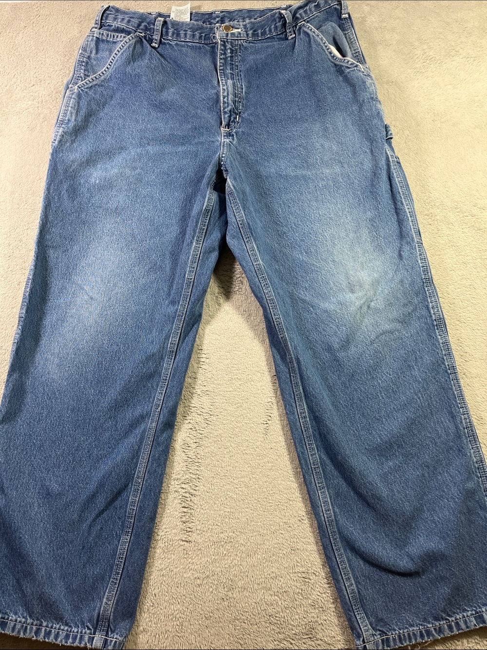 Carhartt Men's Relaxed Straight-Leg Jeans Distressed Blue Denim Size 38X30